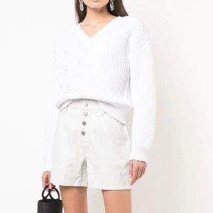 RtA White Distressed Cable V Neck Sweater